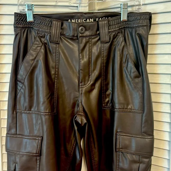 NWOT American Eagle Outfitters chocolate brown faux leather cargo Pants - Picture 2 of 5